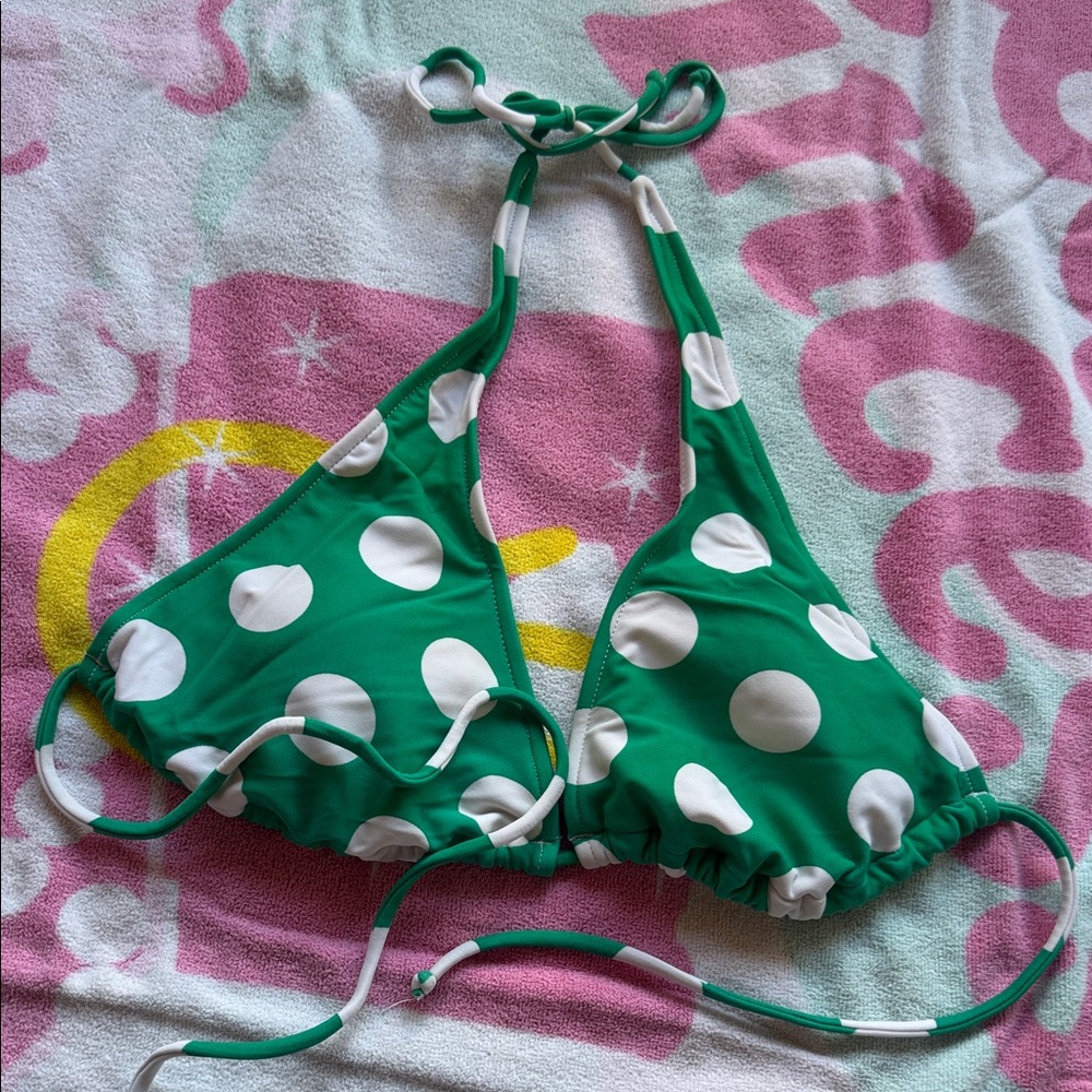Green Polka Dot Triangle Bikini Top